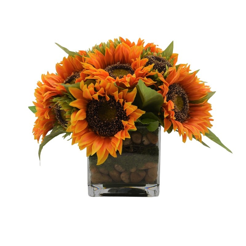 Faux Sunflowers in Vase Flower Color: Orange - Image 0
