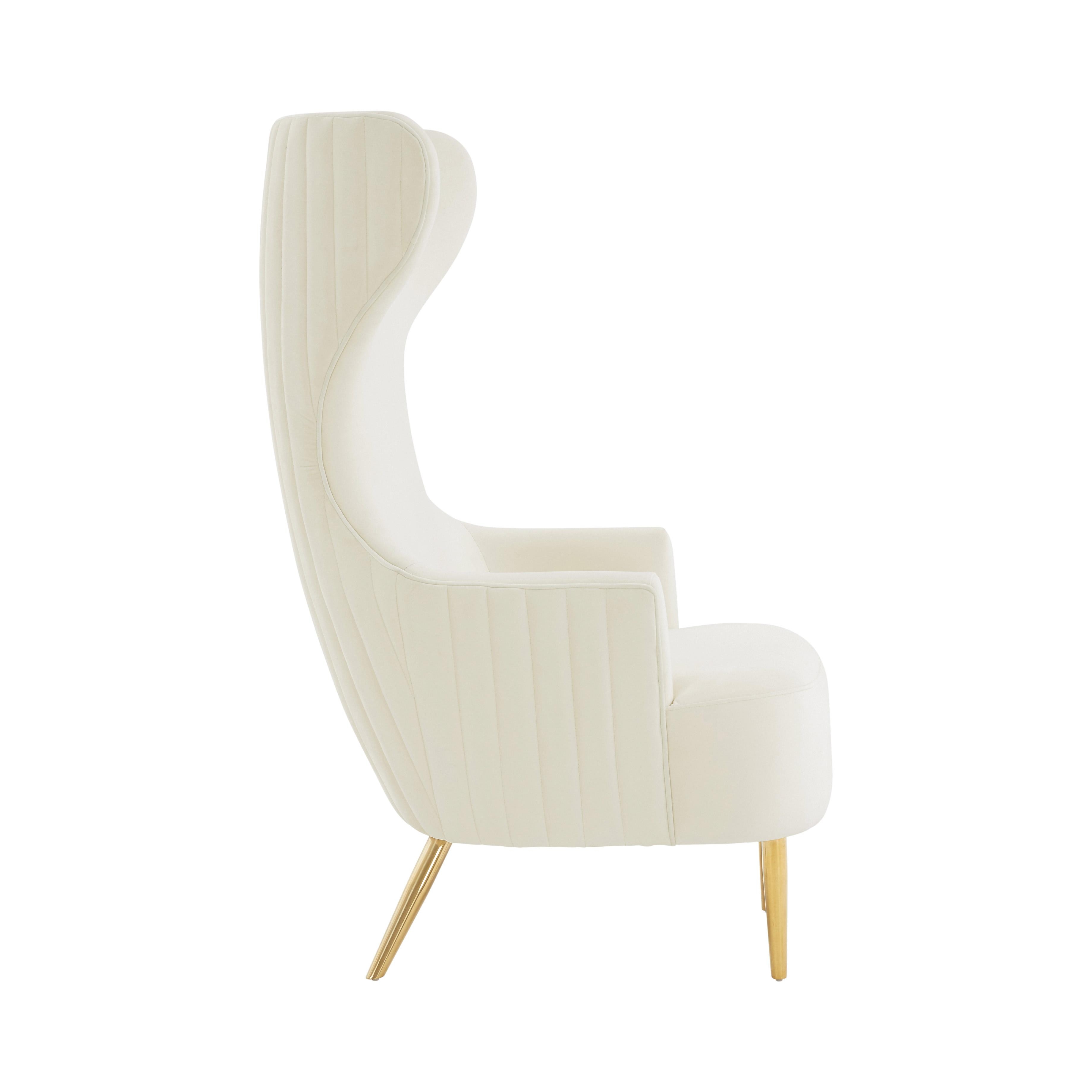 Julia Cream Velvet Channel Tufted Wingback Chair - Image 2