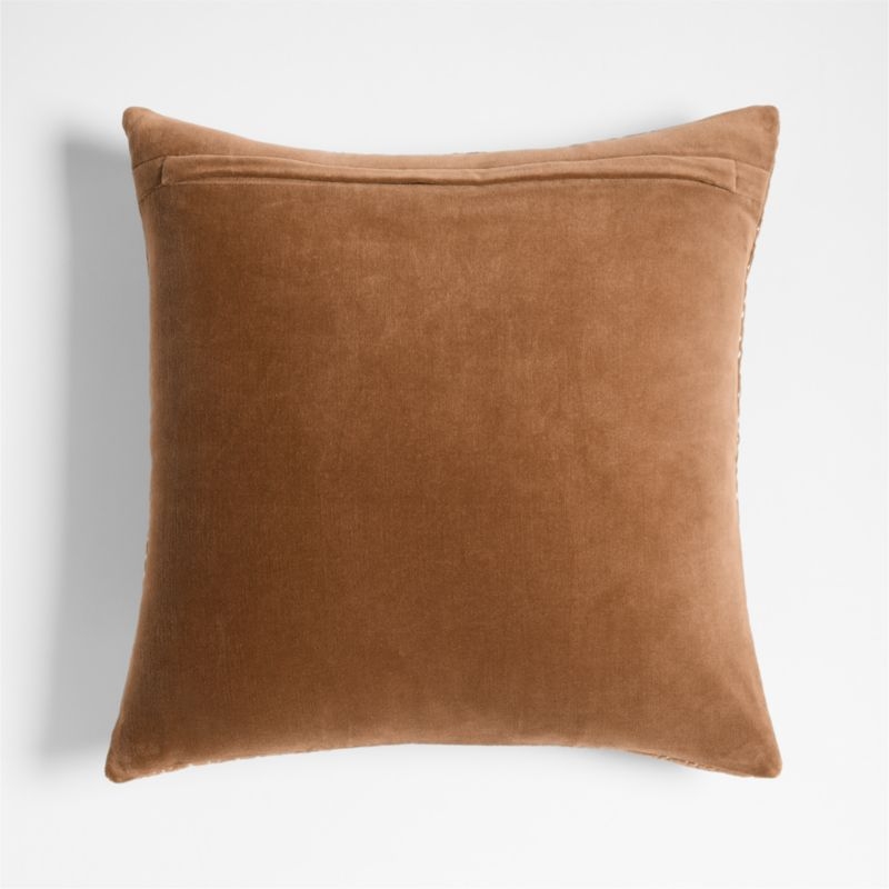Sashiko Organic Cotton Velvet 20x20 Camel Tan Throw Pillow with Feather Insert - Image 3