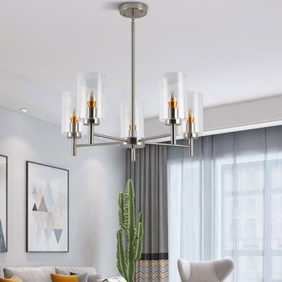Silver Chandelier E26*5 Bulbs (Not Include Bulbs) High-Definition Glass Lampshade Bedroom/Living Room/Dining Room/Hallway/Kitchen - Image 0