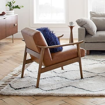 Midcentury Show Wood Chair, Sierra Leather, Licorice, Pecan - Image 1