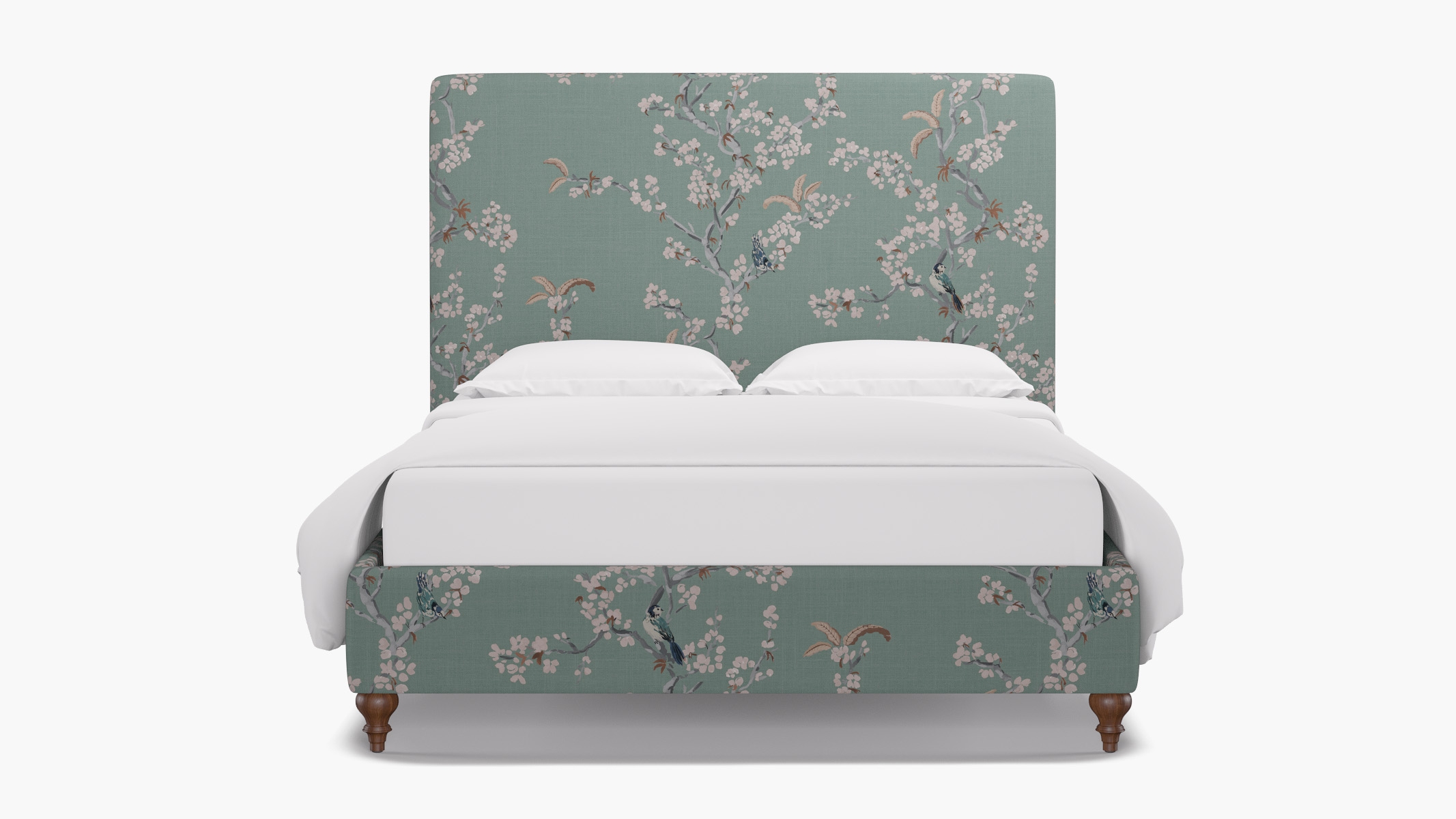Classic Bed, Mint Cherry Blossom, Walnut Traditional Turned Leg, Twin - Image 0