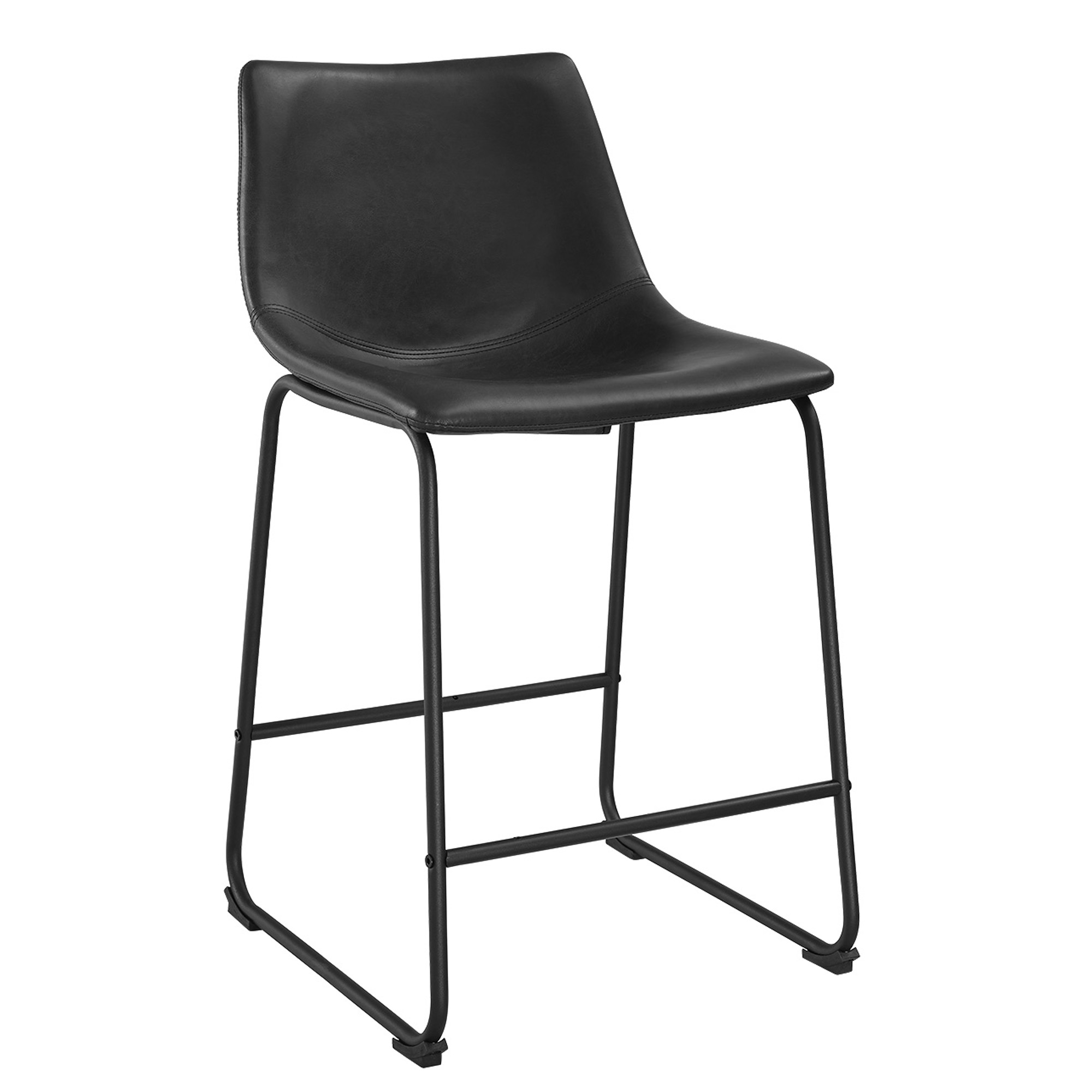 24" Industrial Faux Leather Counter Stools, Set of 2 - Black - Image 1