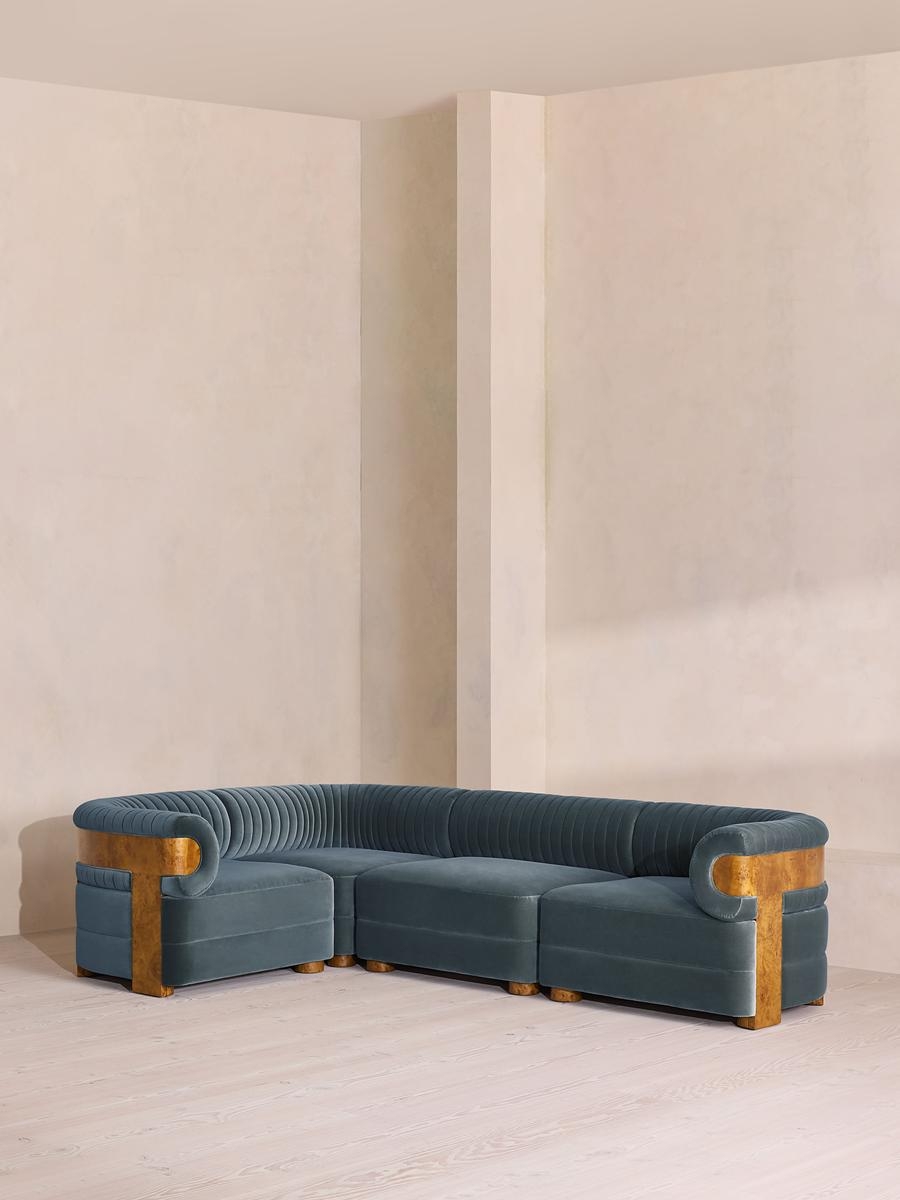 Caleb Sectional Sofa, L-Shape Sofa, Velvet, Grey Blue, Dark Burl, US - Image 0