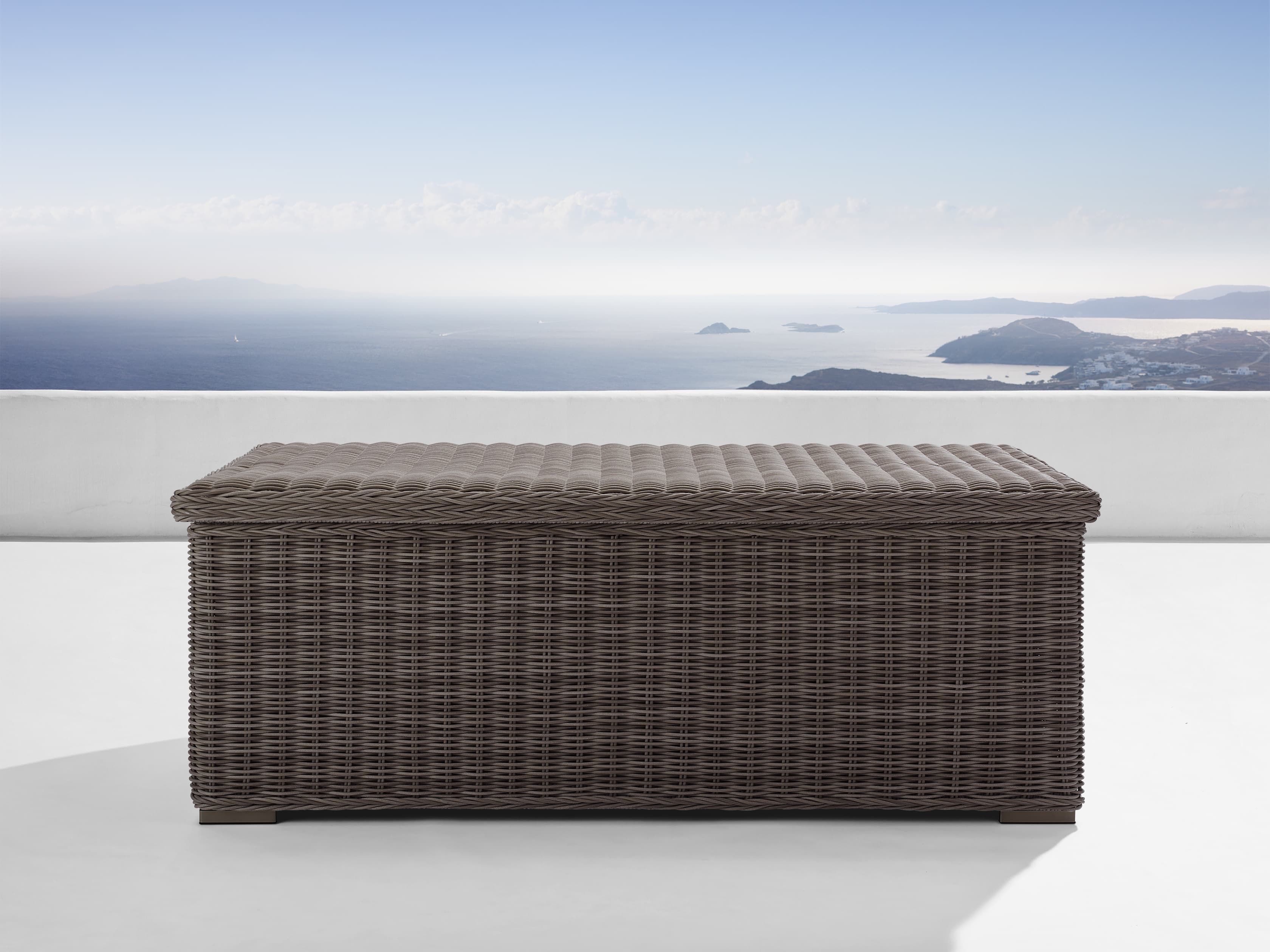 Montauk Outdoor Large Storage Trunk in All Weather Wicker Brown  Dry Bark - Image 0