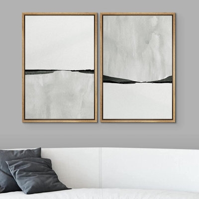 SIGNLEADER Framed Canvas Print Wall Art Set Minimal Gray White Landscape Abstract Shapes Illustration Modern Art Decorative Nordic Chic Relax/Zen For Living Room, Bedroom, Office - Image 0