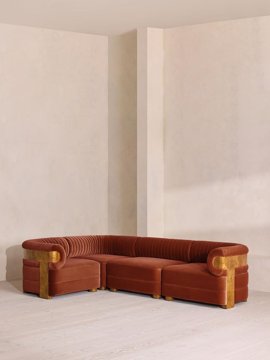 Caleb Sectional Sofa, L-Shape Sofa, Velvet, Rust, Dark Burl, US - Image 0