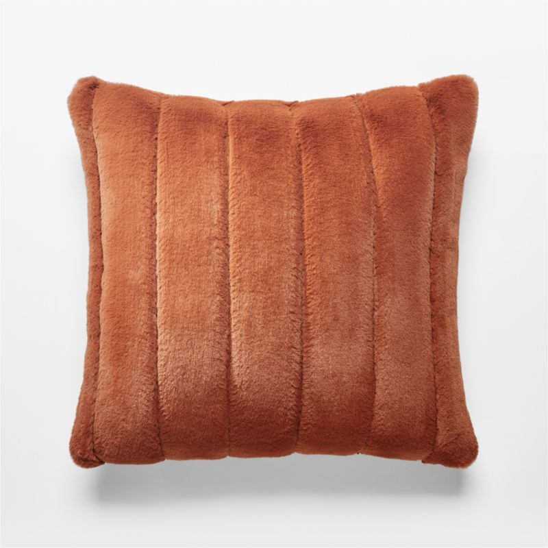 18" Channel Faux Fur Rust Pillow with Down-Alternative Insert - Image 2