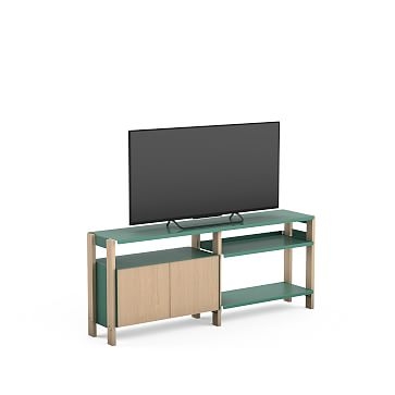 THE MEDIA CONSOLE WITH ONE CABINET ADD-ON - ASH/WHITE - ASH WOOD - Image 1