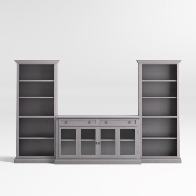 Cameo Dove Grey 3-Piece Glass Door Entertainment Center with Open Bookcases - Image 0