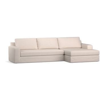 Big Sur Square Arm Slipcovered Right Arm Loveseat with Wide Chaise Sectional, Down Blend Wrapped Cushions, Performance Heathered Basketweave Platinum - Image 3