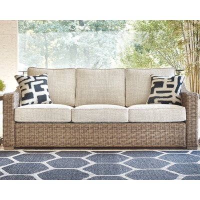 Danny 82.75" Wide Wicker Patio Sofa with Cushions - Image 0