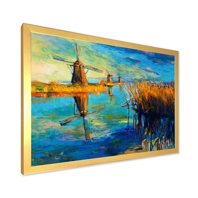 Windmills By The Deep Blue Lake - Nautical & Coastal Canvas Wall Art Print - Image 0