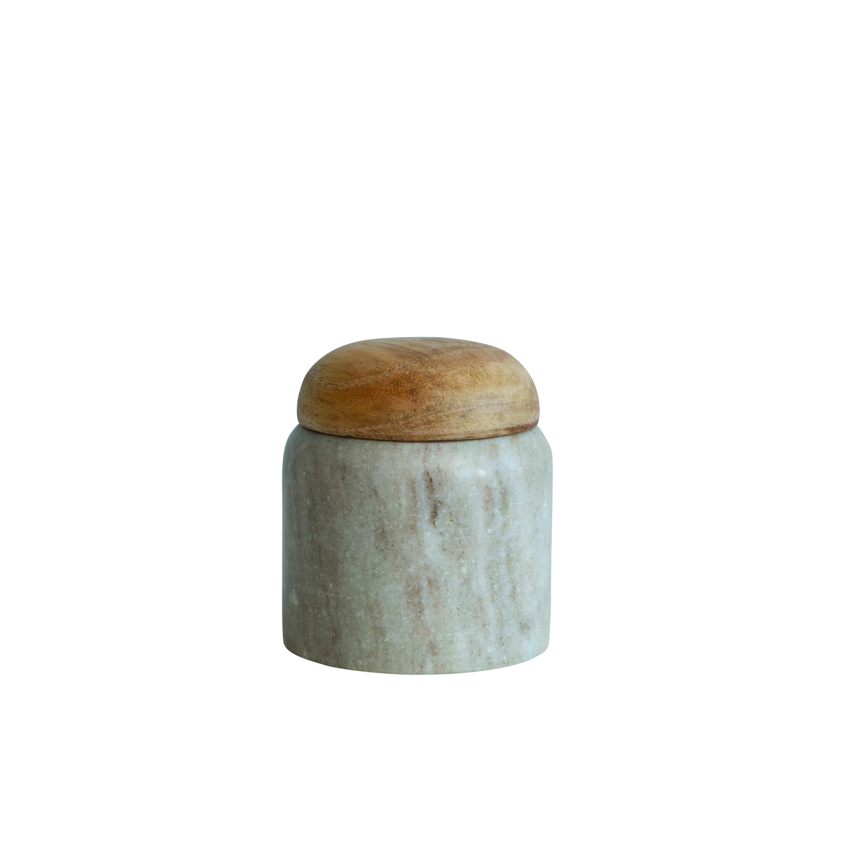 Modern Marble Canister with Wood Lid, Natural - Image 0