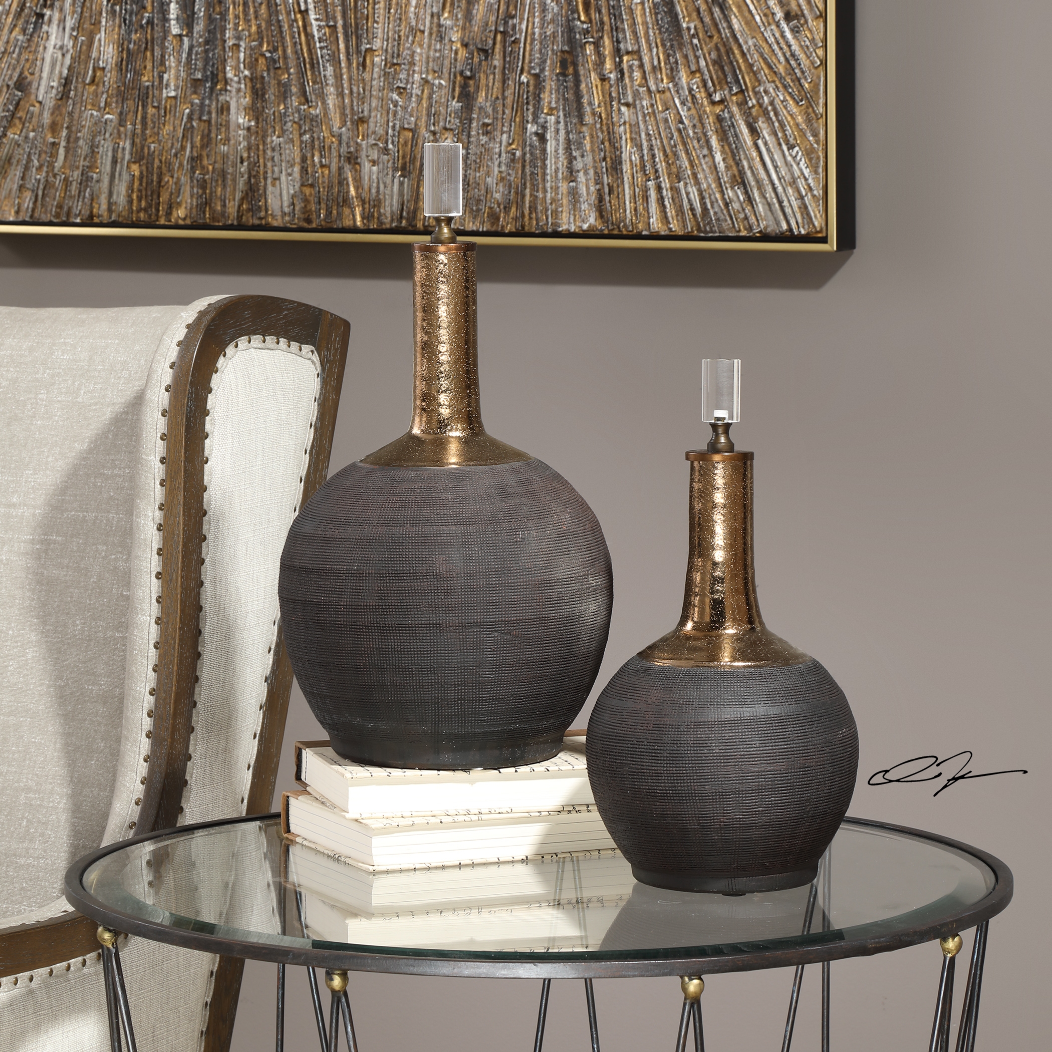 Arnav Matte Black Bottles, S/2 - Image 2