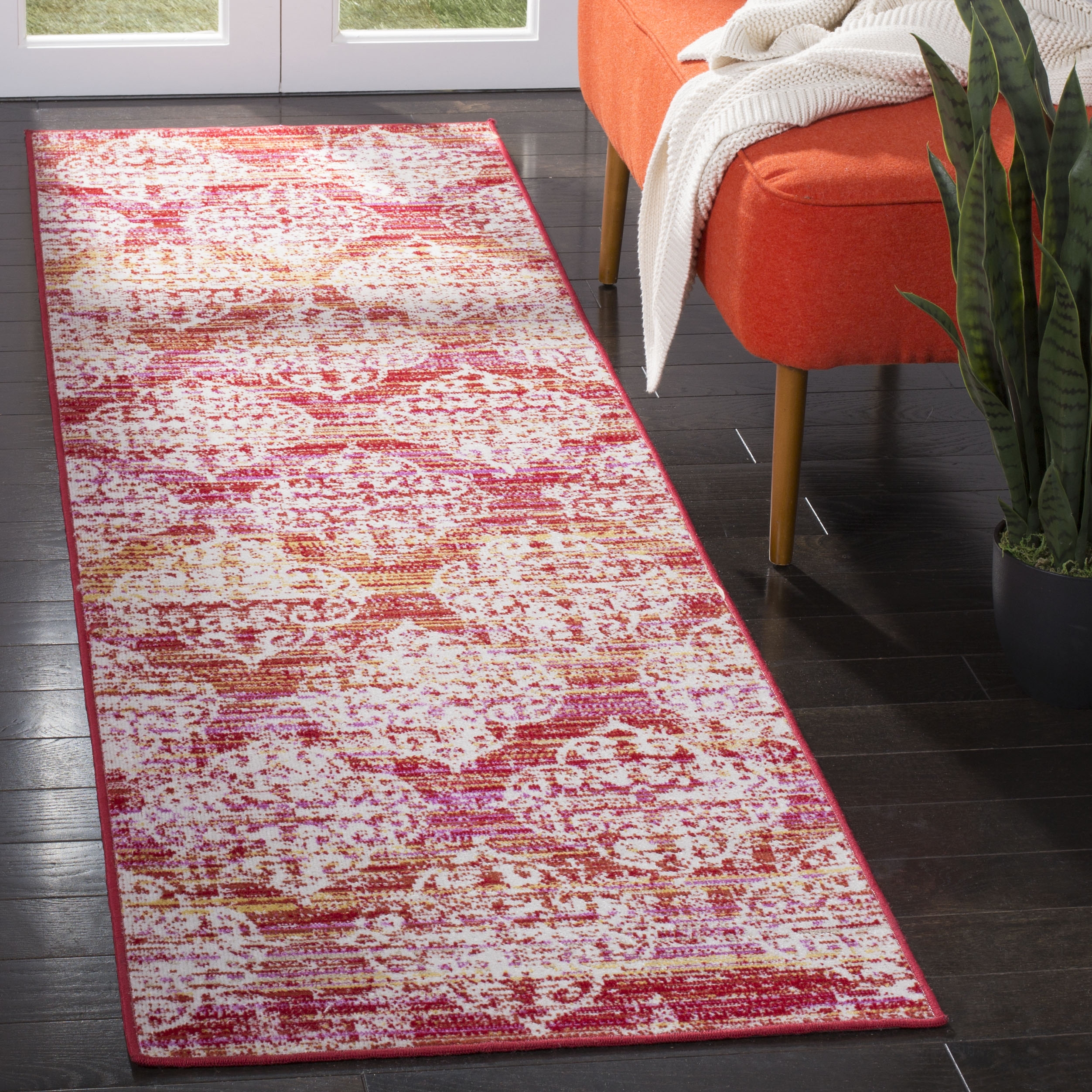Arlo Home Indoor/Outdoor Woven Area Rug, MTG182P, Pink/Multi,  2' 3" X 8' - Image 1
