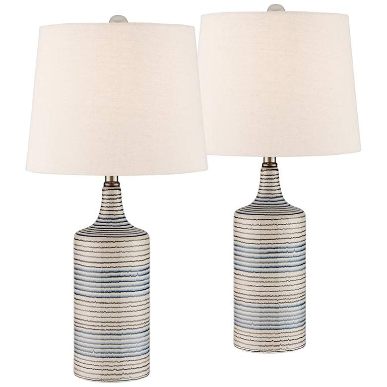 Lite Source Felicia White and Blue Ceramic Accent Table Lamps Set of 2 - Image 0