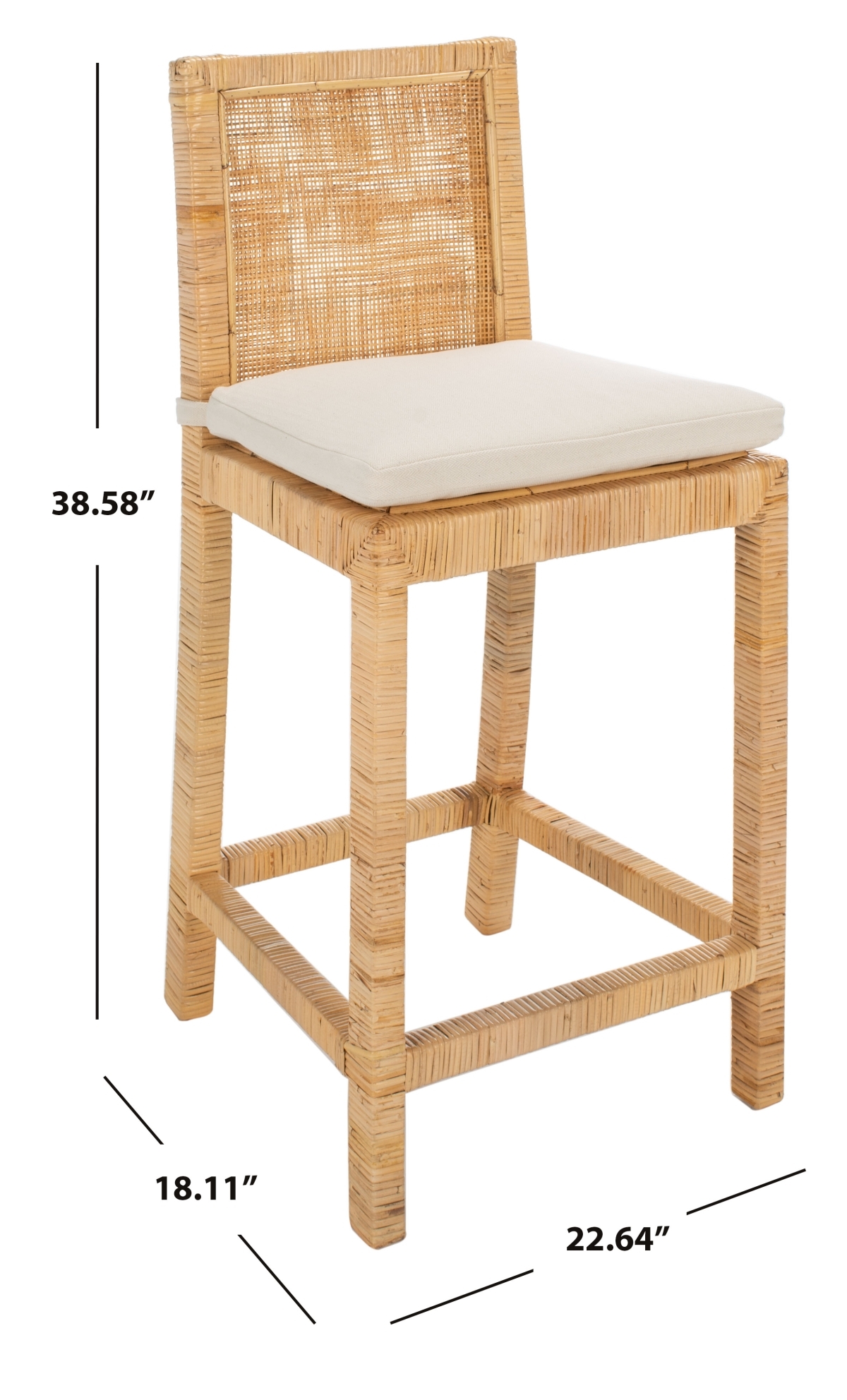 Tojo Cane Counter Stool W/ Cushion - White/Natural - Image 8