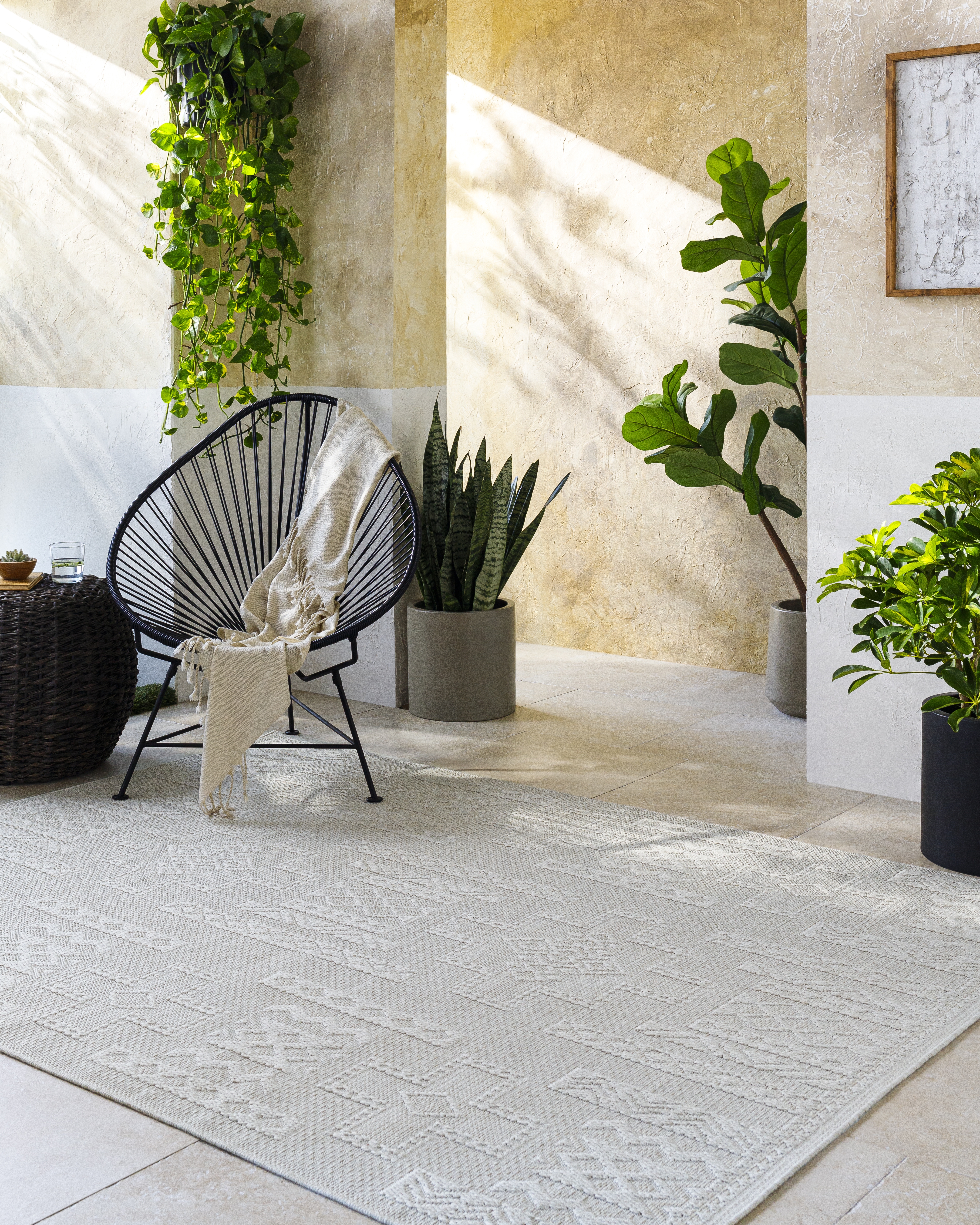 Sandra Beige Outdoor 6'7" x 9' Machine Woven Rug - Image 1