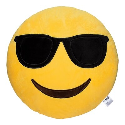 Emoji Sunglasses Face Emoticon Cushion Stuffed Plush Soft Round Pillow Cover & Insert - Image 0
