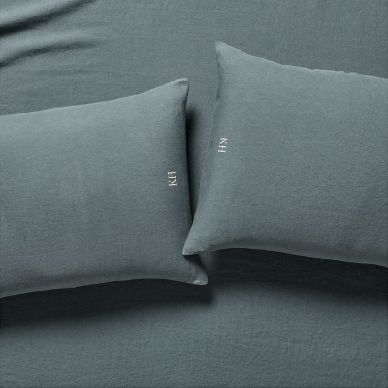 Classic EUROPEAN FLAX™-Certified Linen Faded Teal Standard Pillowcases Set of 2 - Image 2