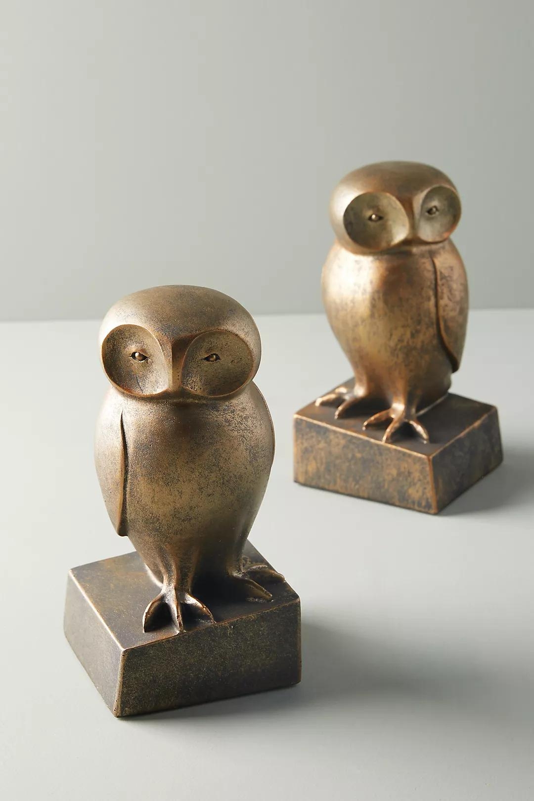 Resin Owl Shaped Bookends, Bronze Finish, Set of 2 - Image 2