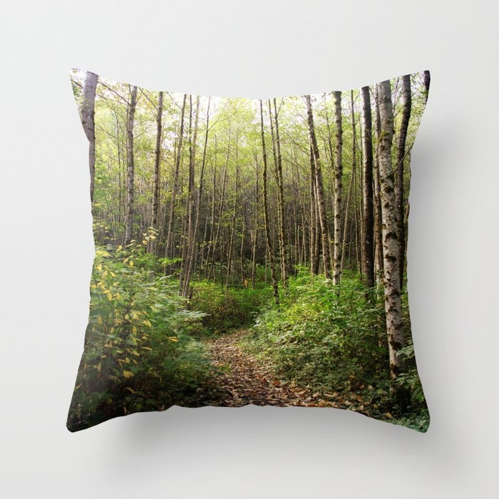 Trail In The Woods Throw Pillow by Sylvia Cook Photography - Cover (20" x 20") With Pillow Insert - Indoor Pillow - Image 0