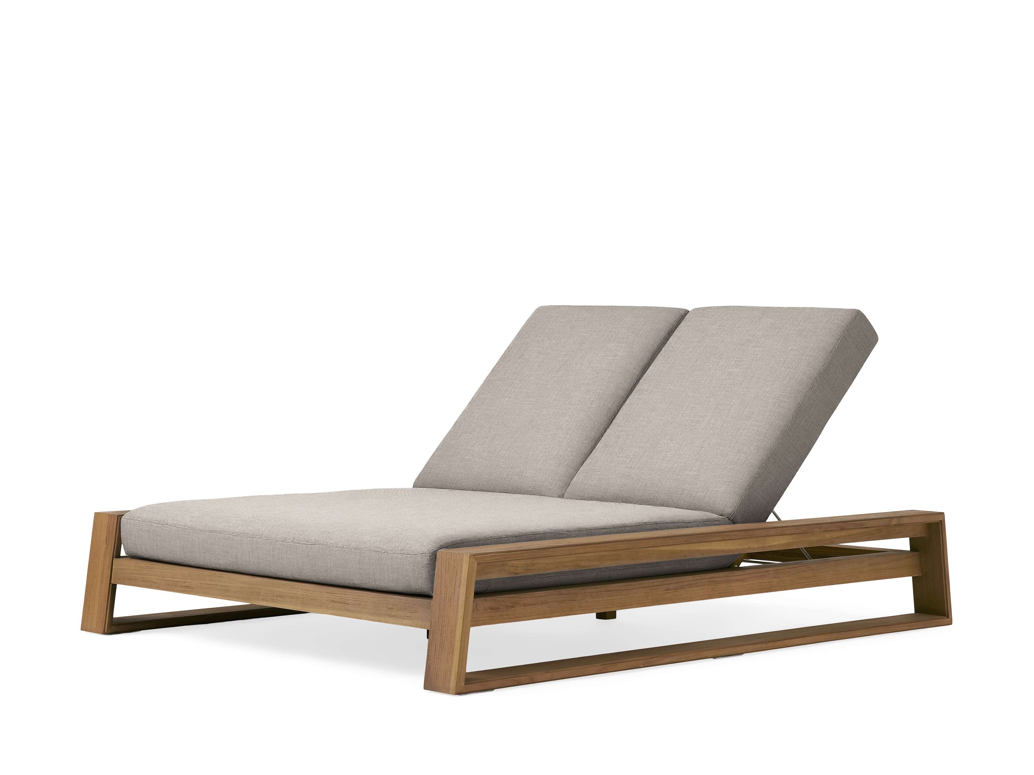 Canyon Outdoor Double Chaise Teak in Natural  Starboard Zinc/Weathered Fawn - Image 0
