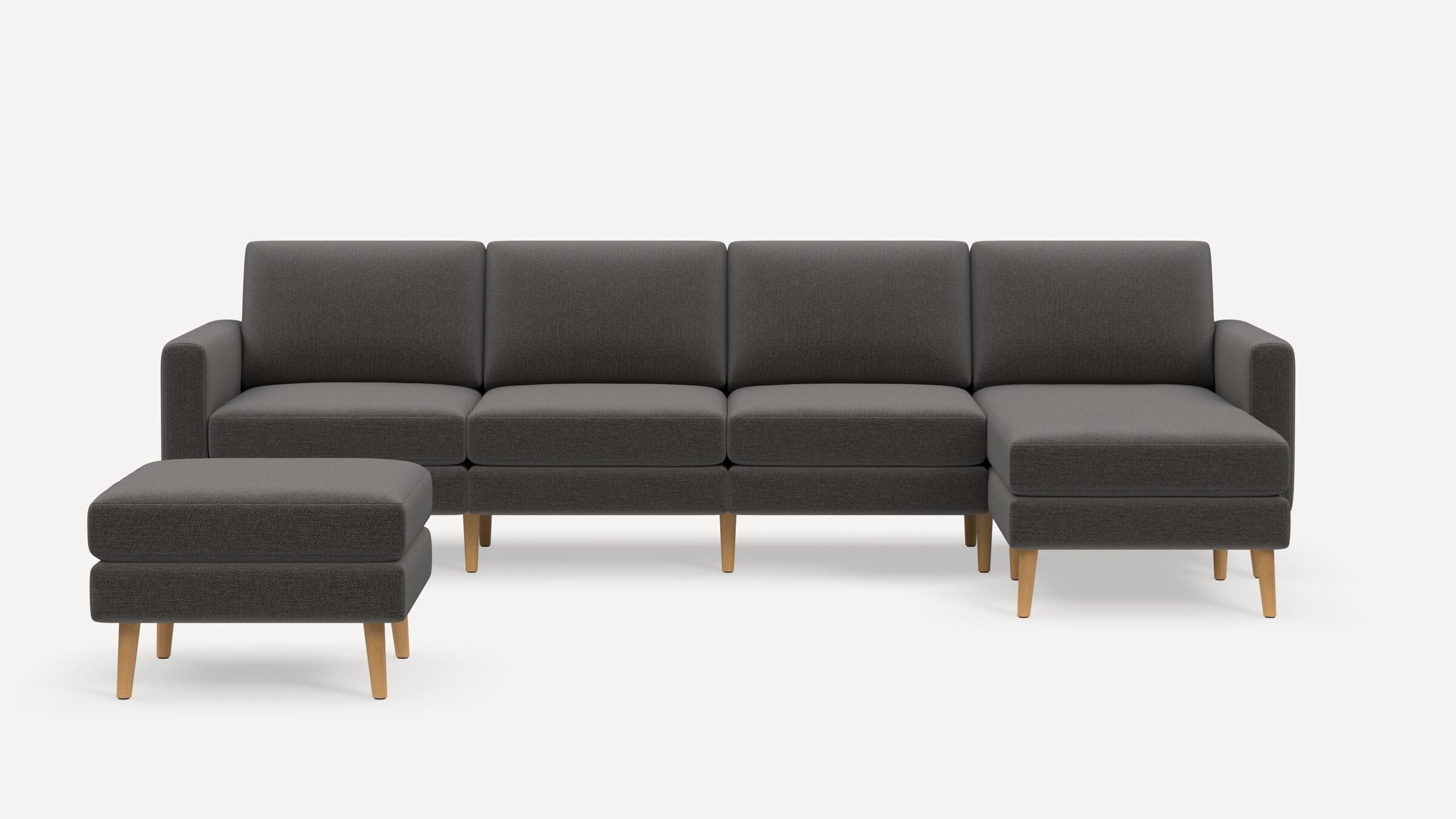 Nomad King Sectional with Ottoman - Heather Charcoal - Performance Chenille / Oak - Wood / Block - Image 0