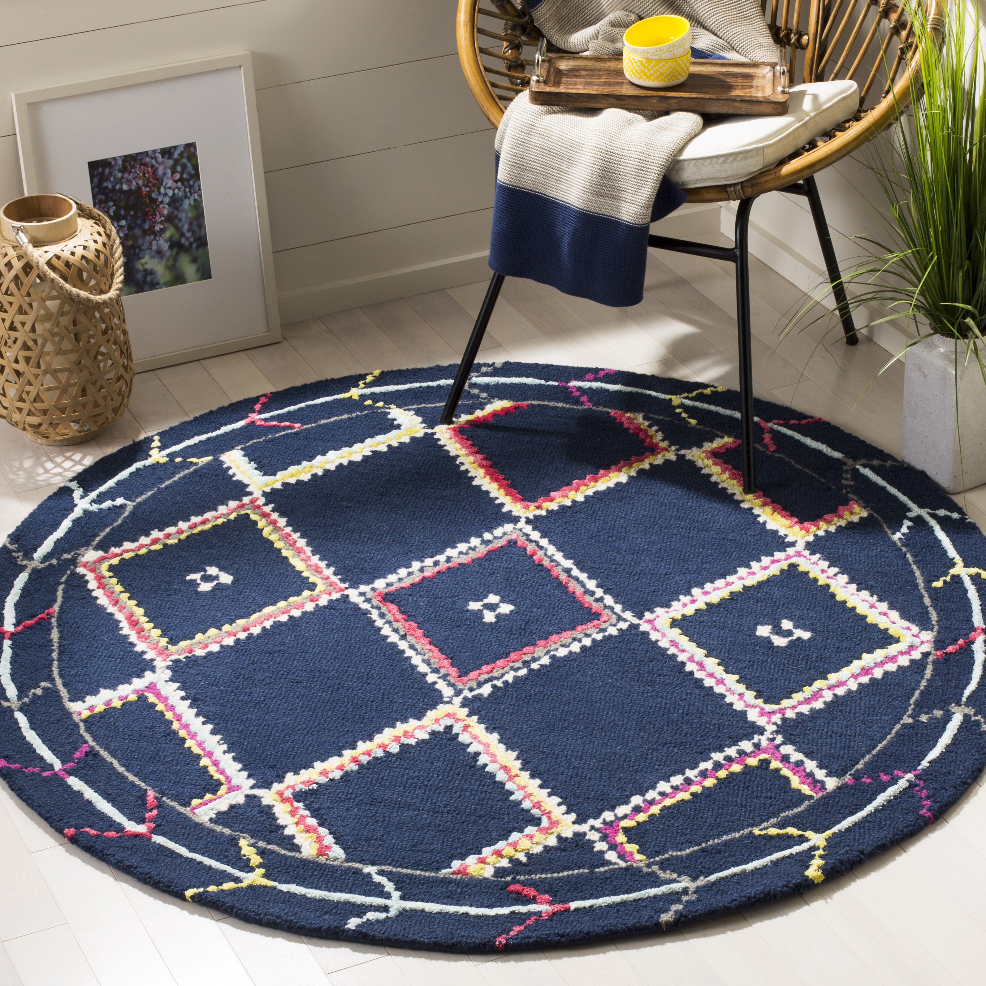 Arlo Home Hand Tufted Area Rug, BLG563N, Navy/Multi,  5' X 5' Round - Image 1