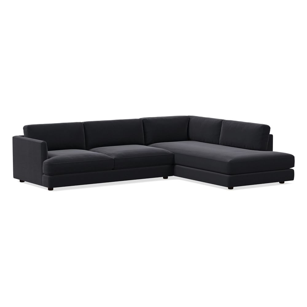 Haven 113" Right Multi Seat 2-Piece Bumper Chaise Sectional, Extra Deep Depth, Performance Velvet, Black - Image 0