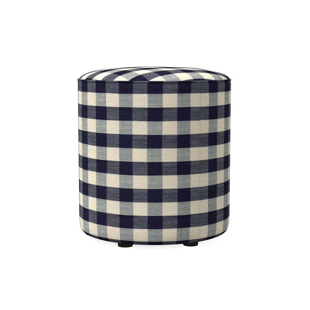 Isla Small Ottoman Simple Plaid Alabaster and Midnight Gingham - Image 0