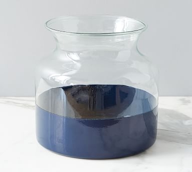 Color Block Glass Mason Jar Vase, 8" x 8.5", Navy - Image 0