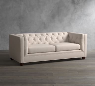 Chesterfield Square Arm Upholstered Sofa 83.5", Polyester Wrapped Cushions, Performance Boucle Pebble - Image 4