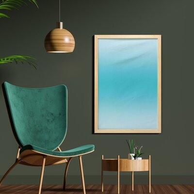 Ambesonne Ombre Wall Art With Frame, Abstract Theme Tropical Beach Cove Aquatic Ombre Design Digital Printed Art Print, Printed Fabric Poster For Bathroom Living Room Dorms, 23" X 35", Turquoise - Image 0