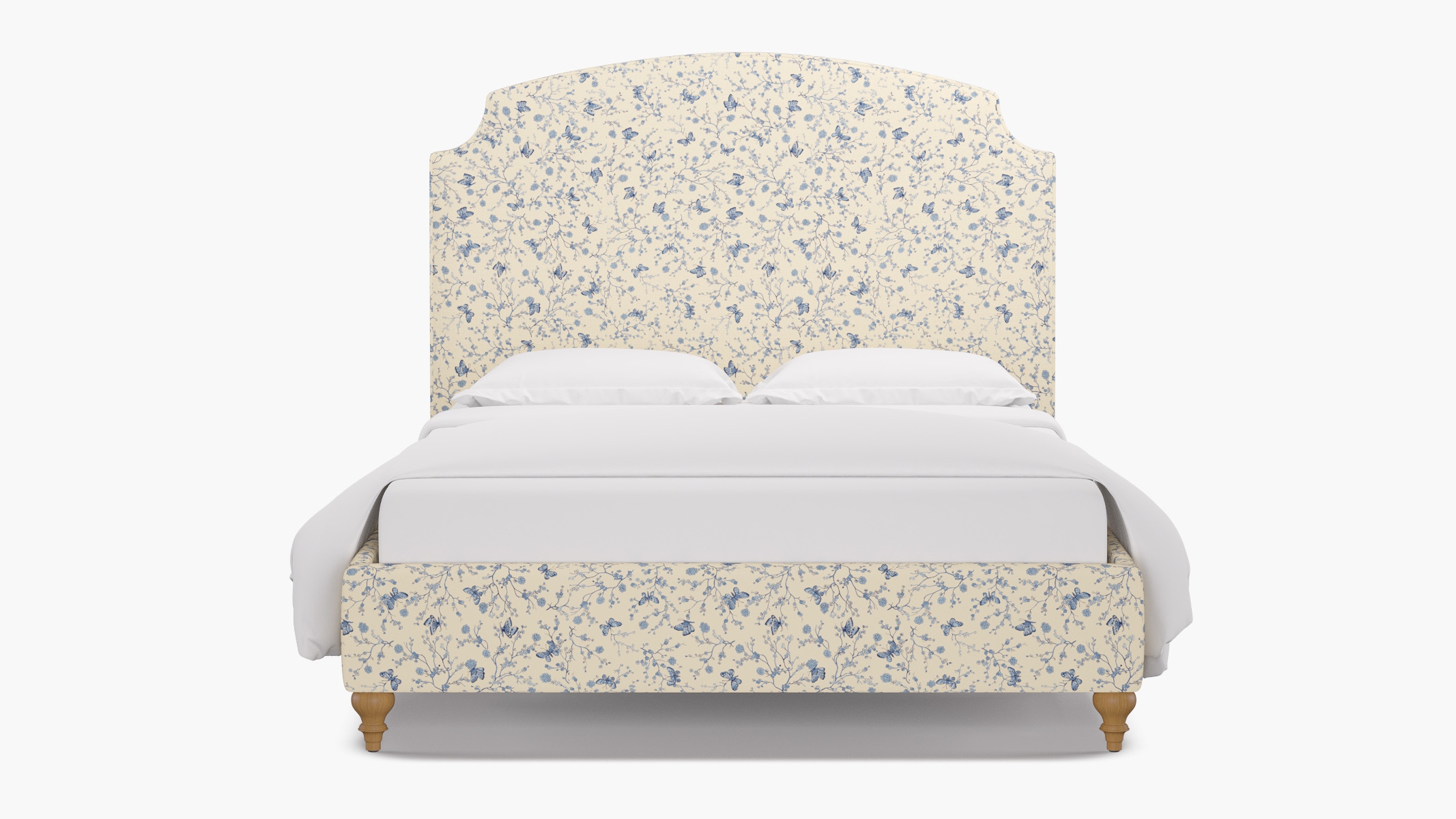 Cove Bed, Delft Mariposa, Natural Decorative Tapered Leg, Queen - Image 0