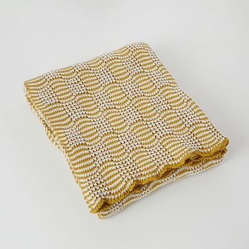 Cotton Baby Blanket, Mini Waves, White & Citron - Image 2