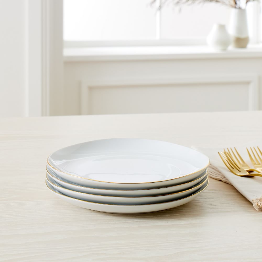 Organic Rimmed Dinnerware, Salad Plate, Set of 4, Gold Rim - Image 0