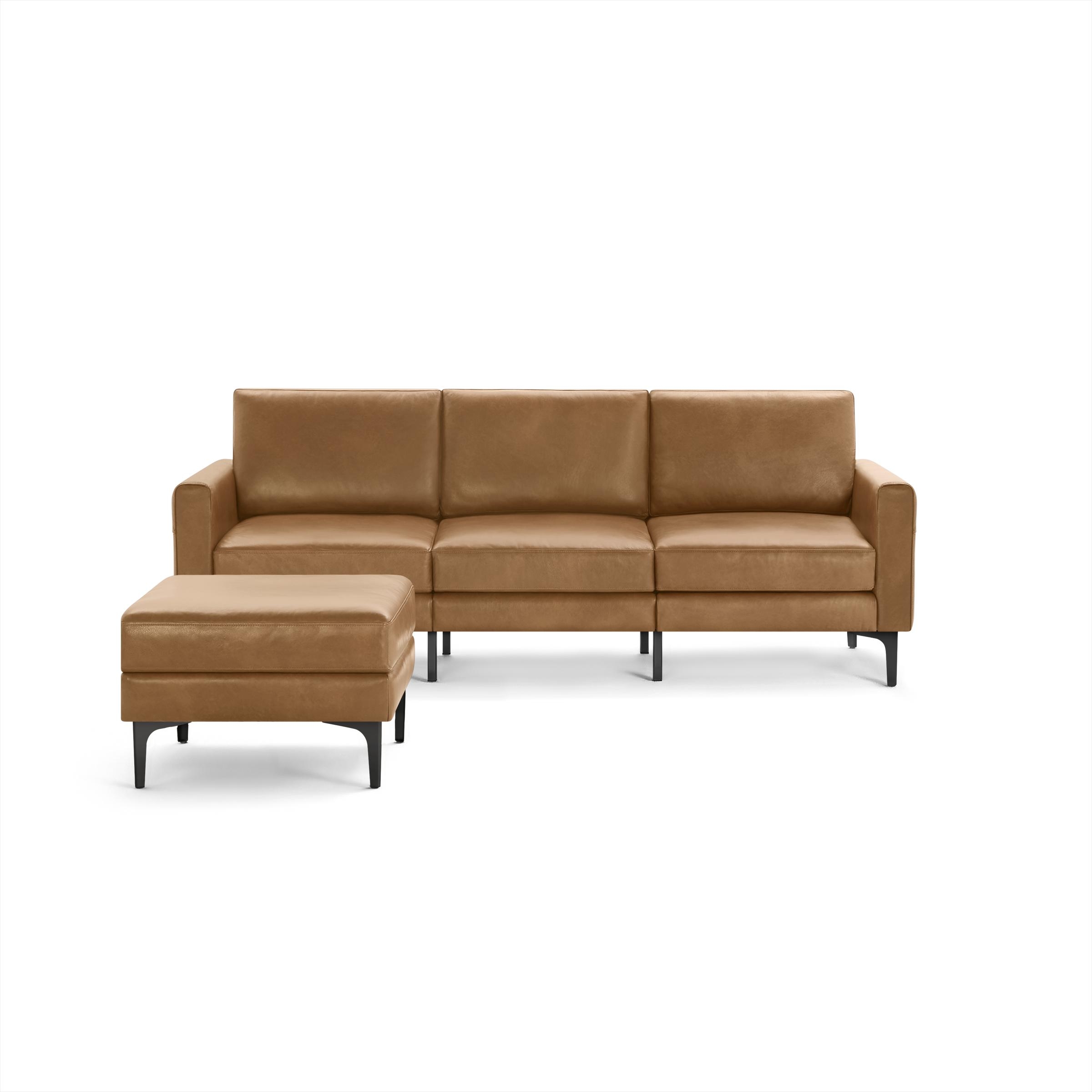 Nomad Leather Sofa and Ottoman in Camel - Image 0