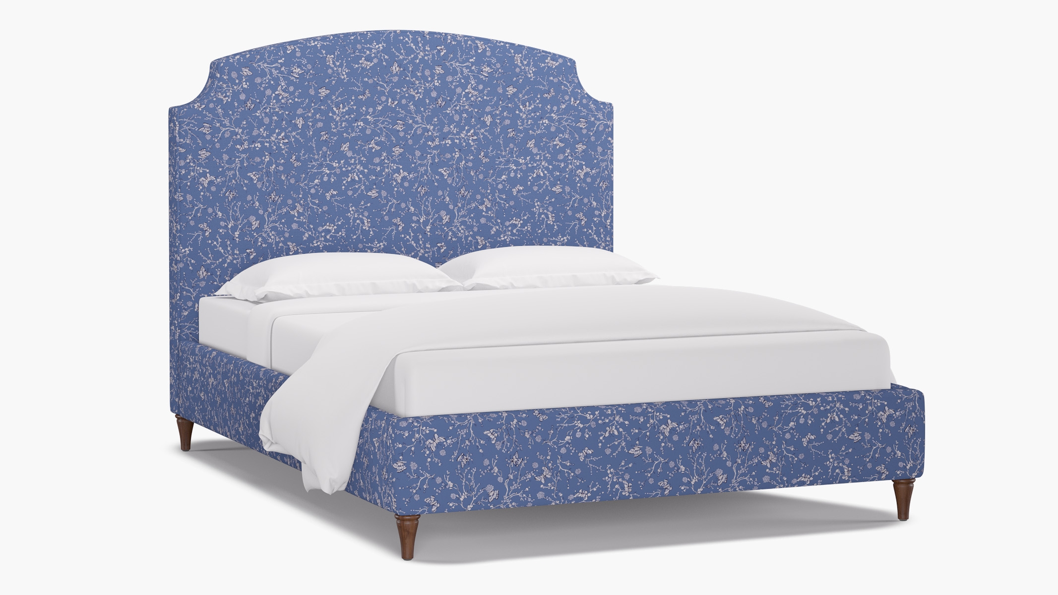 Cove Bed, Blue Mariposa, Walnut Decorative Tapered Leg, King - Image 1