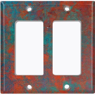 Metal Crosshatch Light Switch Plate Outlet Cover (Metal Patina 3 Print  - Double Rocker) - Image 0