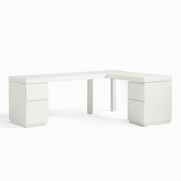 Parsons L-Shaped Desk + 2 File Cabinets Set, White - Image 3