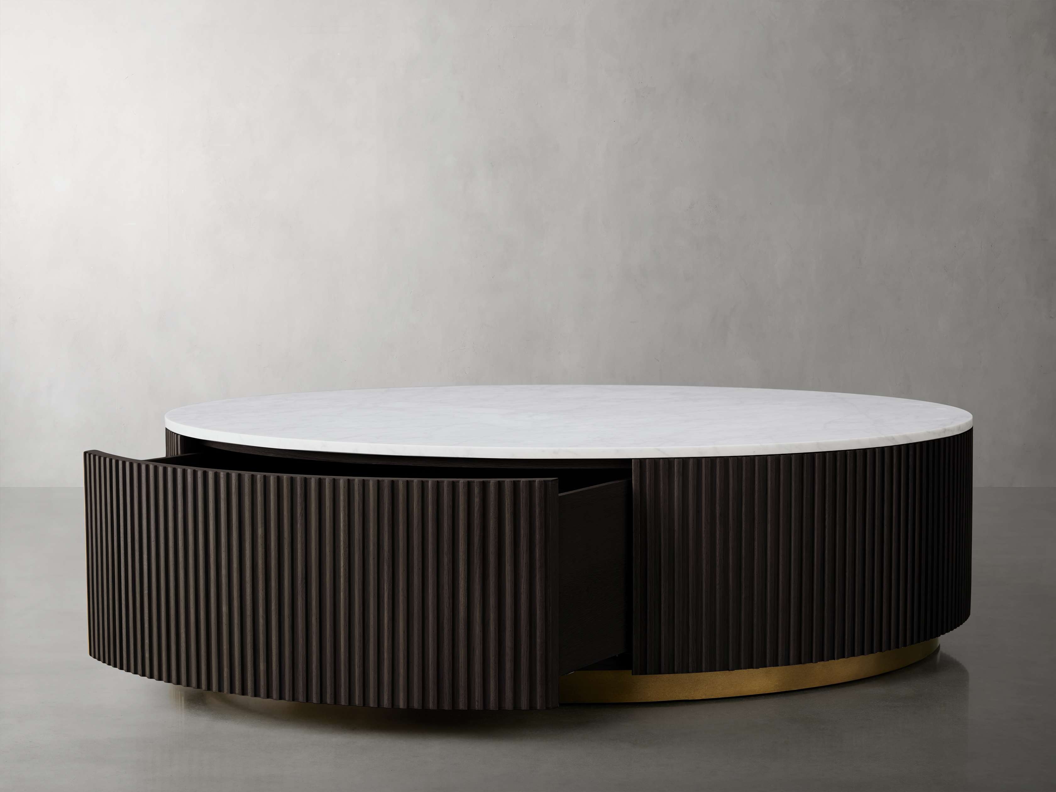 Finnley Round Storage Coffee Table in Stone Black  Ebony/Carrara - Image 0