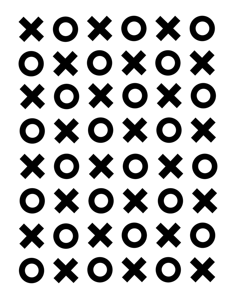 Xoxo - Love Valentines Black And White Minimal Design Pattern For Trendy Gifts Noughts And Crosses Framed Art Print by Charlottewinter - Scoop White - Medium(Gallery) 20" x 20"-22x22 - Image 1