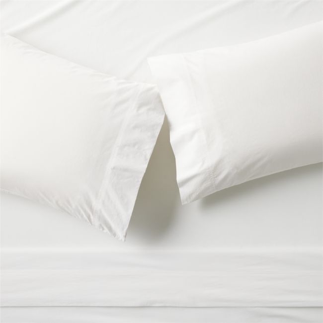 Dione Organic Cotton Washed Percale 400 Thread Count White King Sheet Set - Image 0