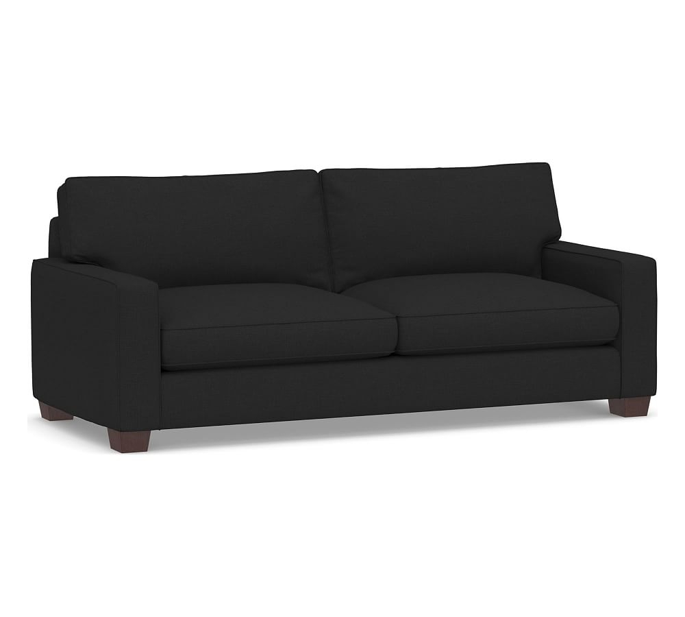 PB Comfort Square Arm Upholstered Grand Sofa 87", Box Edge Memory Foam Cushions, Textured Basketweave Black - Image 0