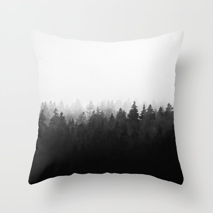 A Wilderness Somewhere // Misty Wild Romantic Dark Forest With Cascadia Trees Covered In Magic Fog Throw Pillow by Tordis Kayma - Cover (16" x 16") With Pillow Insert - Indoor Pillow - Image 0