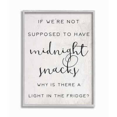 Midnight Snack Joke Hungry Kitchen Phrase Black White by Elise Catterall - Print - Image 0