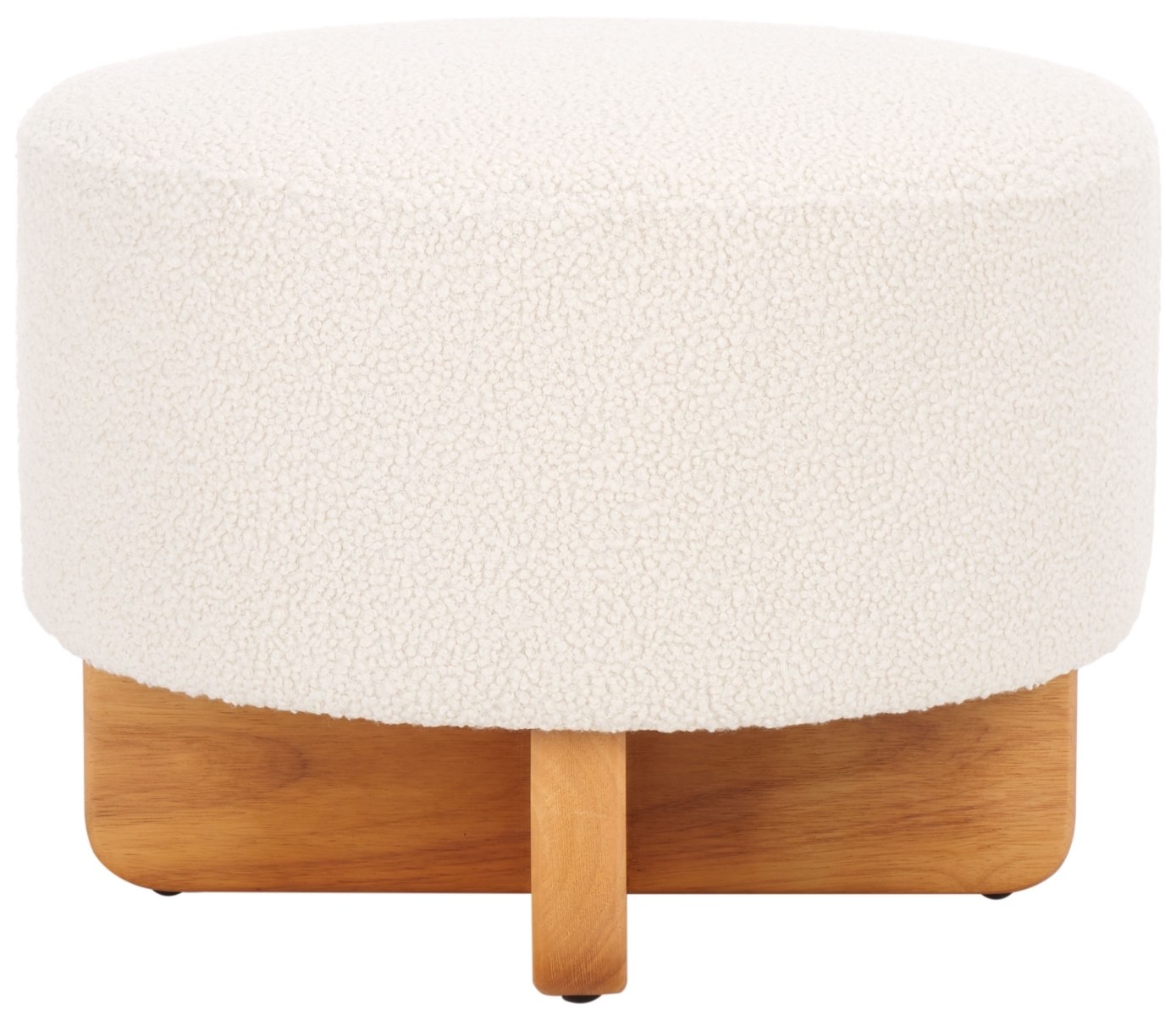 Riah Boucle Round Ottoman - Off White / Natural - Safavieh - Image 0