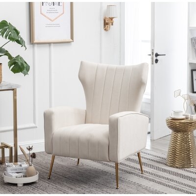 Milana 27'' Wide Velvet Wingback Chair, Beige - Image 1